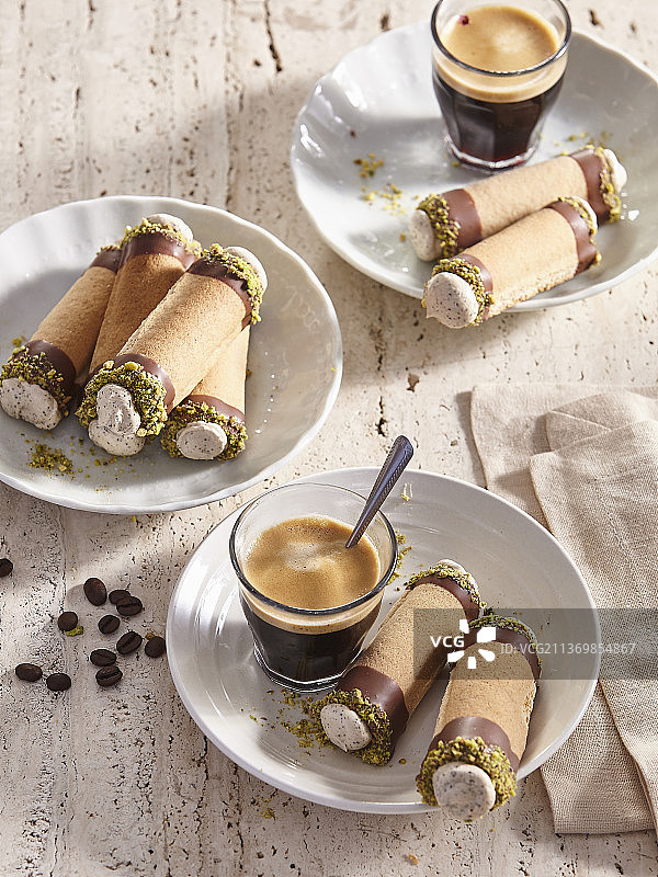 奶油咖啡卡诺里卷图片素材