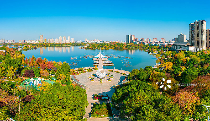 芜湖县湾沚区东湖航拍全景图片素材