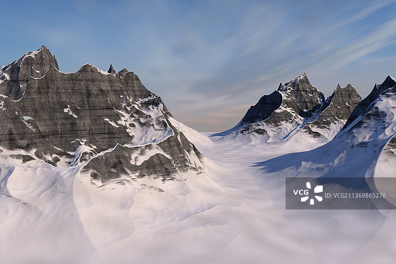 3D渲染的雪山景色图片素材