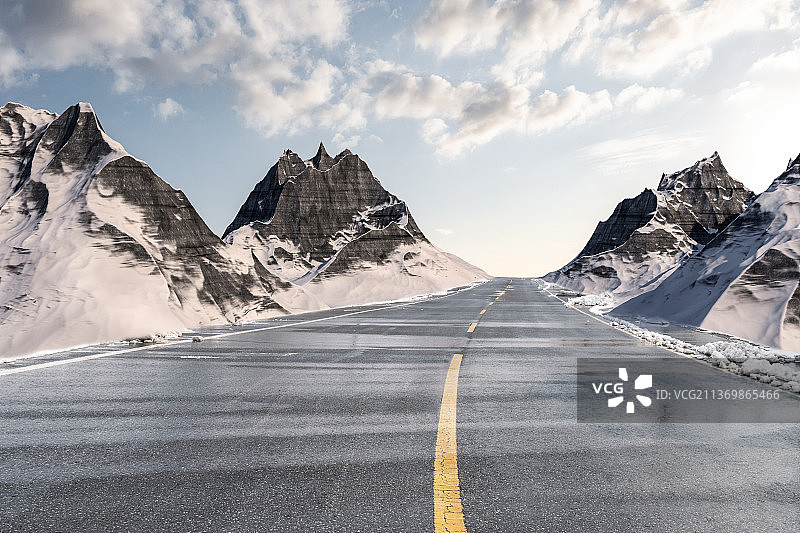 雪山和空旷的公路图片素材