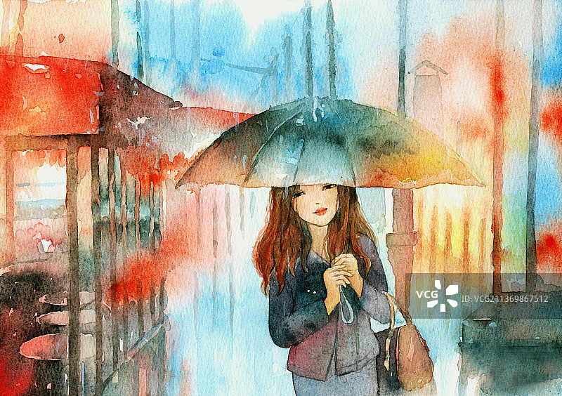 雨中夜归人图片素材