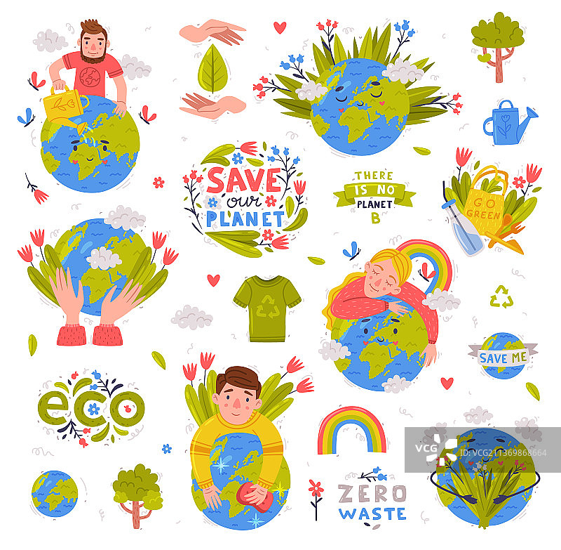 生态贴纸和标语的地球关怀图片素材