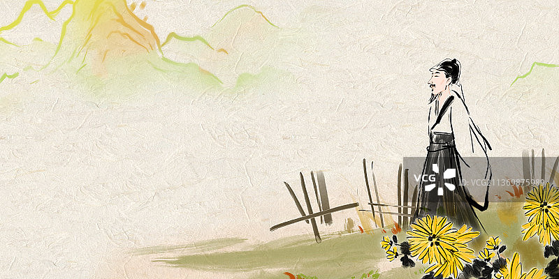 手绘清新水彩插画秋天菊花图片素材