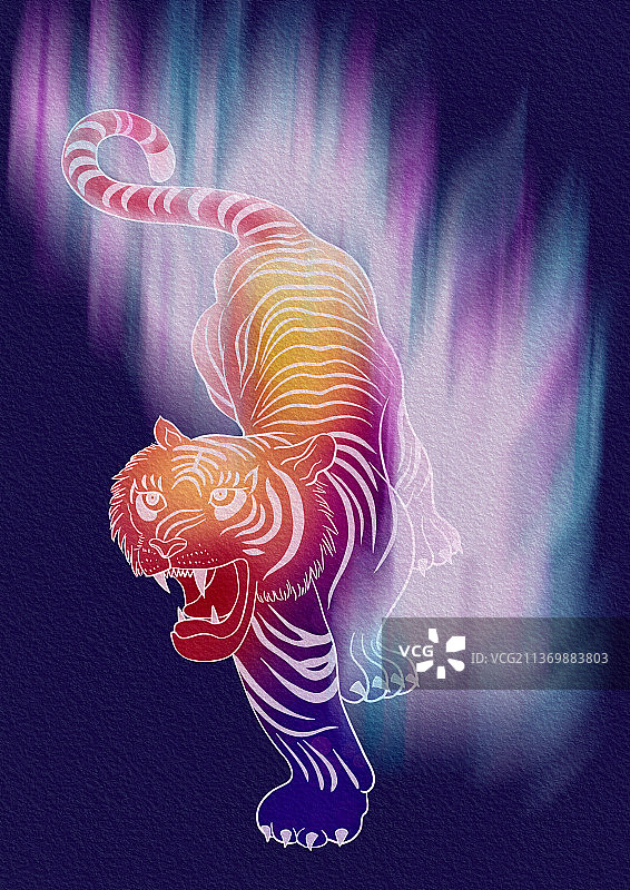 画友帮猛虎飞扑帅气渐变色老虎剪影插画图片素材