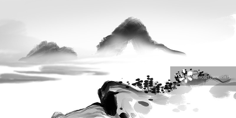 水墨中国画山水背景图片素材