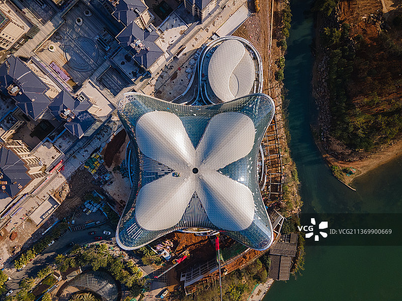 航拍建设中的桂林漓江歌剧院图片素材