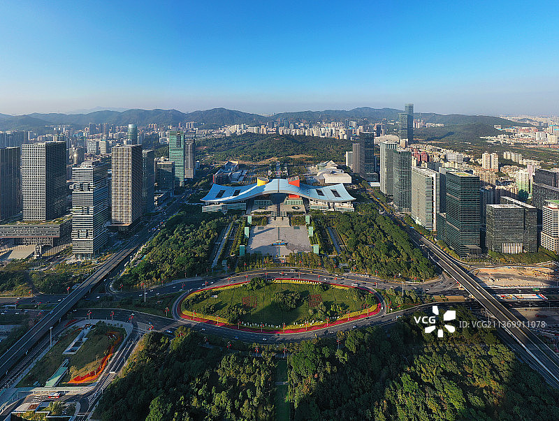 广东省深圳市福田区CBD中心城市民中心航拍图片素材