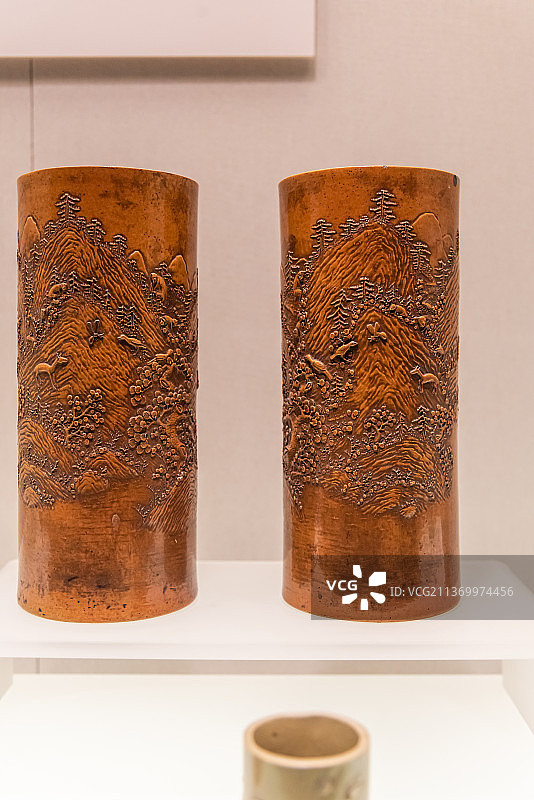 清道光仿竹刻山水纹陈设器图片素材