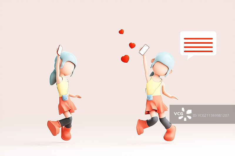 3D渲染的可爱卡通女孩图片素材