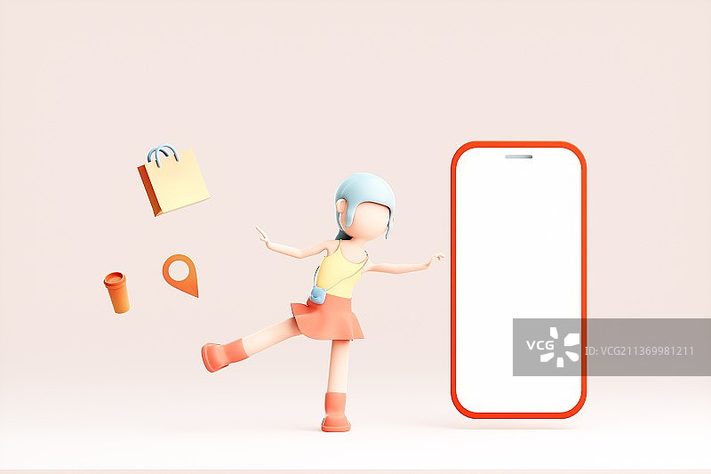 3D渲染的可爱卡通女孩图片素材