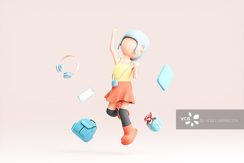 3D渲染的可爱卡通女孩图片素材