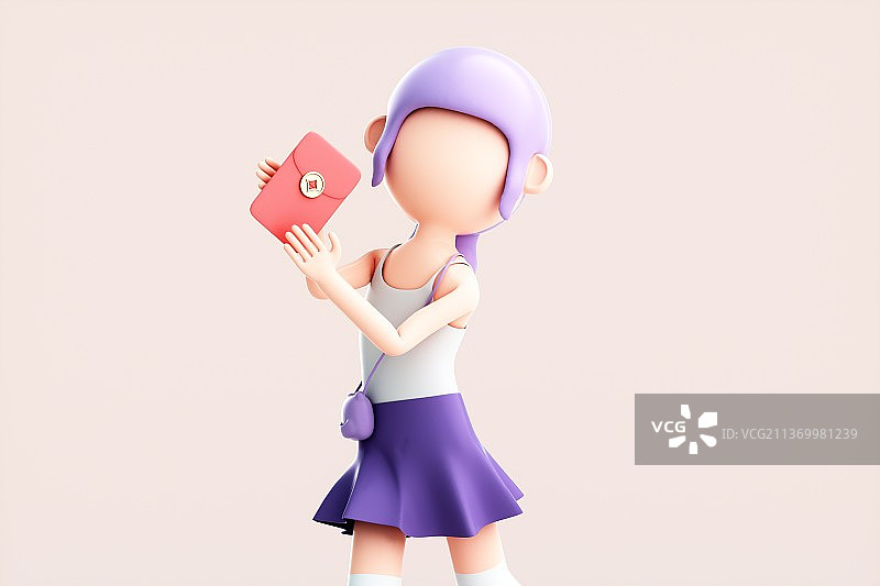 3D渲染的可爱卡通女孩图片素材