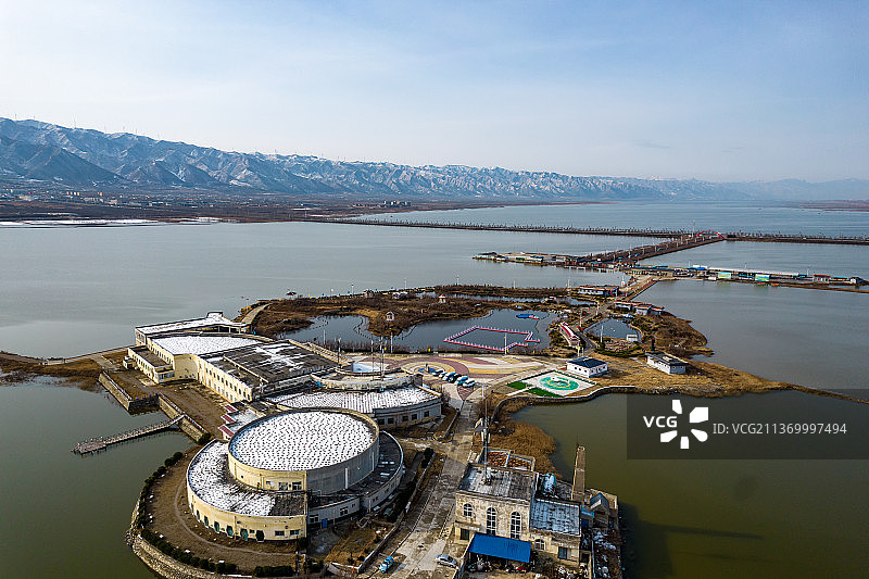 山西运城七彩盐湖景区 雪景图片素材