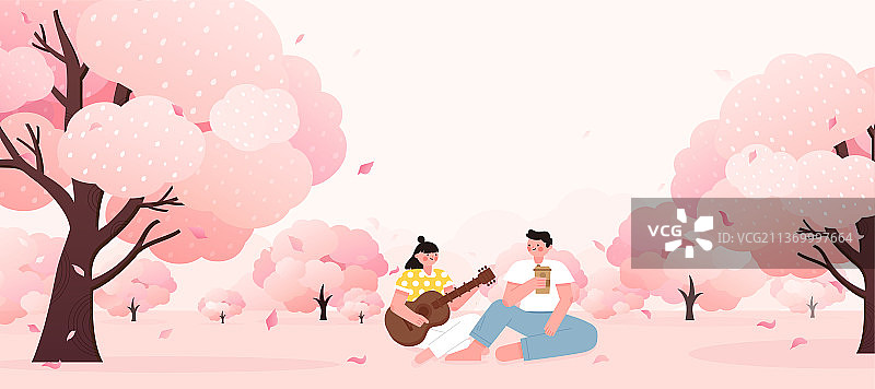 情侣赏樱花图片素材