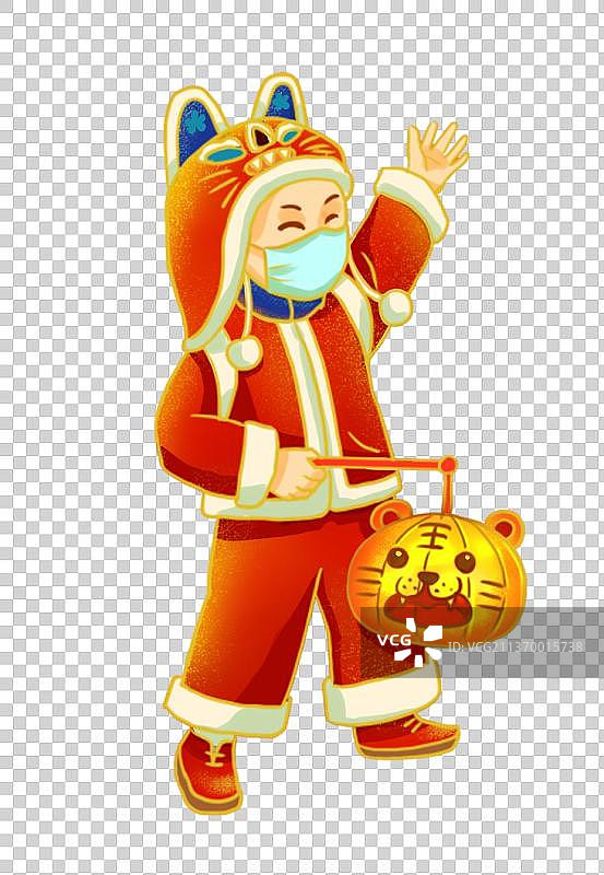 拿老虎灯笼孩子图片素材