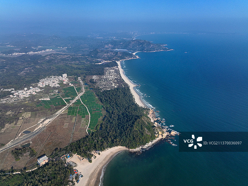 广东省惠州市惠东县双月湾无名海滩小澳湾长沙湾航拍图片素材