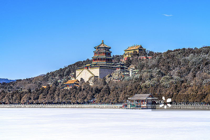 颐和园佛香阁雪景图片素材