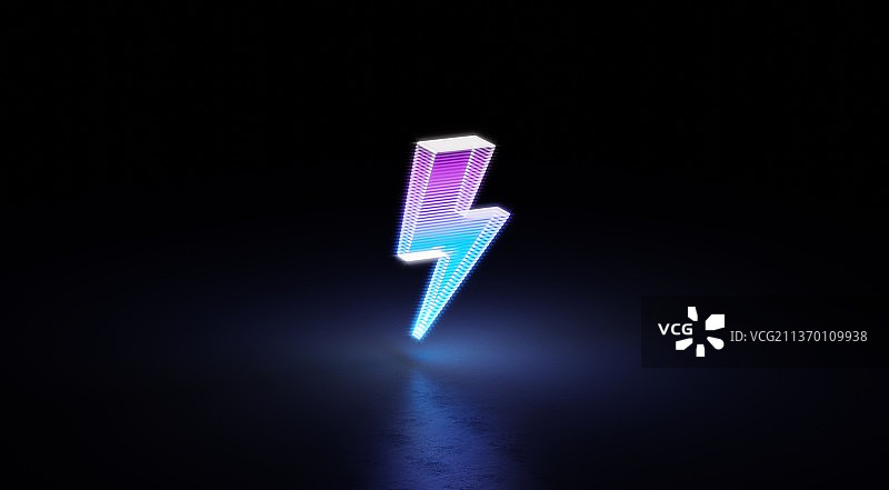 应用程序三维图标闪电能量充电霓虹全息符号图片素材
