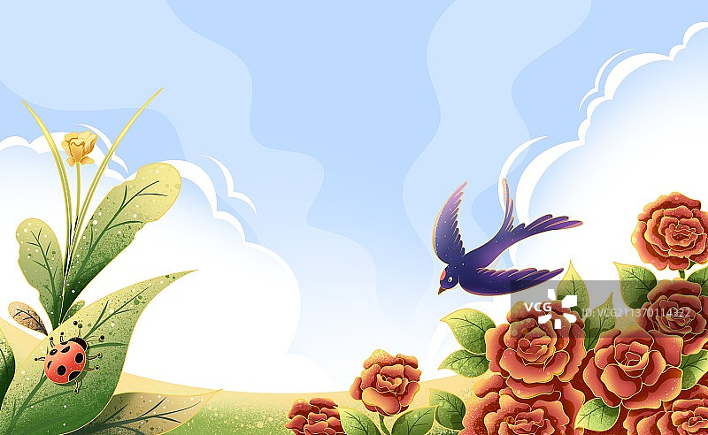 春天户外自然风景插画图片素材