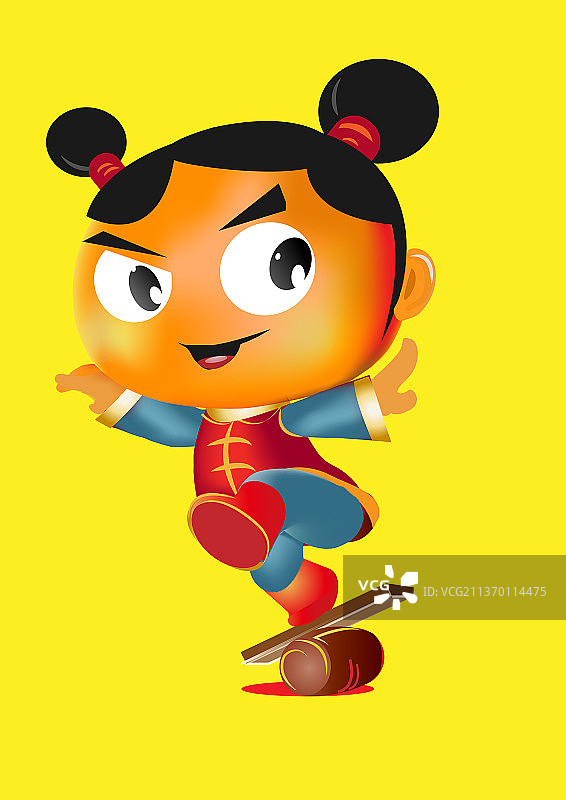 中国古代儿童表演杂技矢量插画图片素材