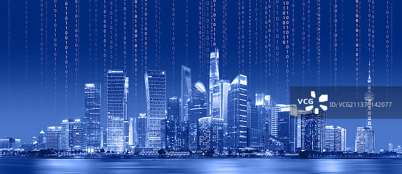 上海浦东陆家嘴蓝色数字时代图片素材