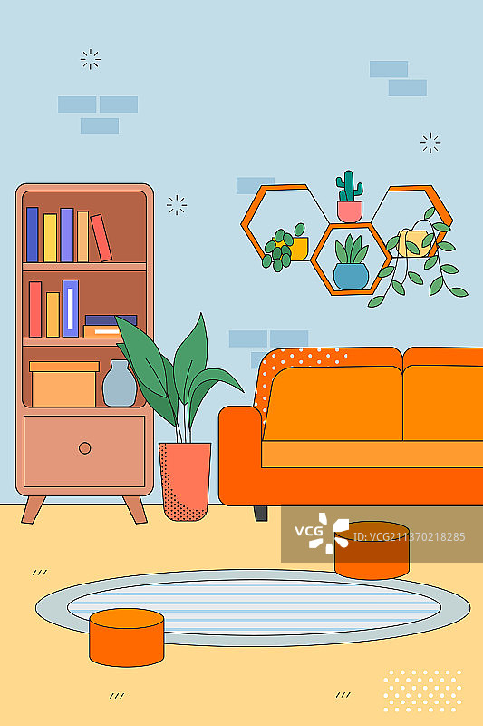 温馨家居场景矢量插画图片素材