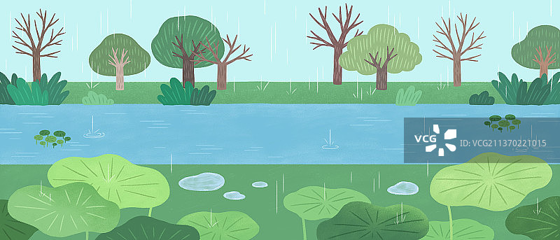春夏森林雨景图片素材