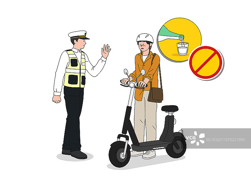 电动滑板车安全驾驶规范，禁止酒后骑行图片素材
