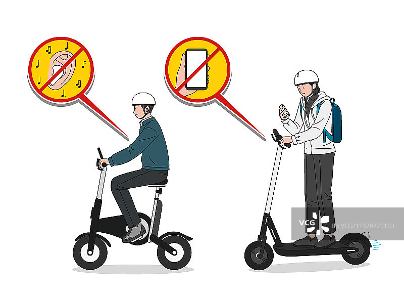 电动滑板车安全规范：驾驶时禁止使用耳机图片素材