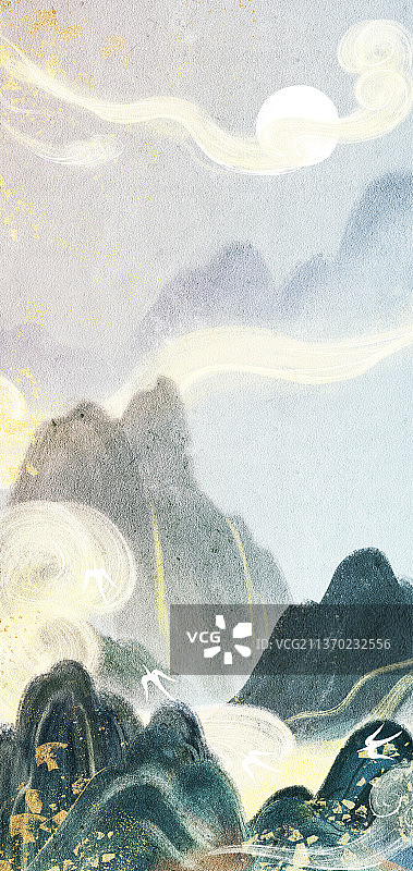 敦煌壁画山水风景插画图片素材