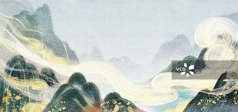 敦煌壁画山水风景插画图片素材