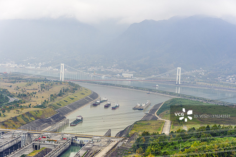 中国湖北宜昌长江三峡五级船闸图片素材