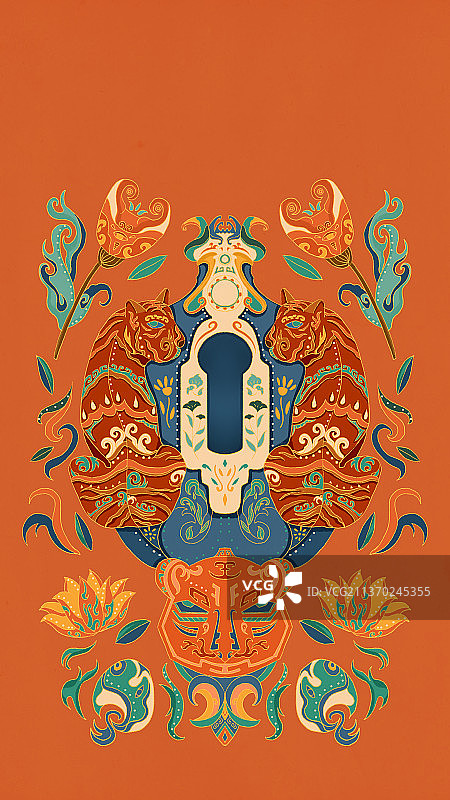 虎年创意门锁插图红包装饰性设计图片素材