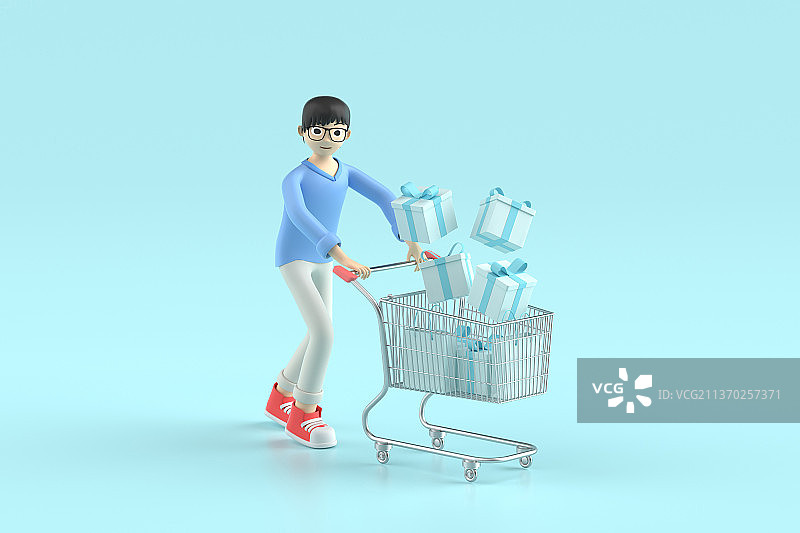 一个男孩拿着礼物购物图片素材
