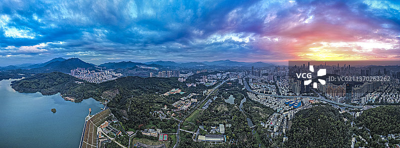 航拍罗湖风光 深圳水库 广东省深圳市图片素材