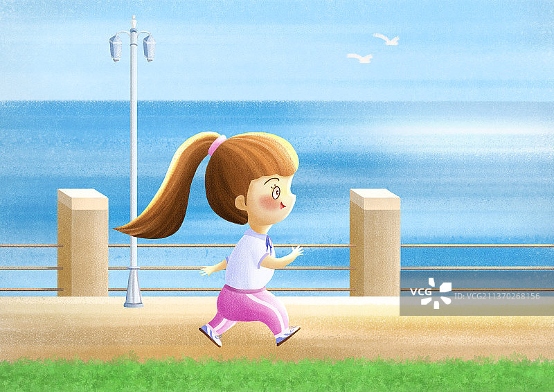 河边奔跑的小女孩图片素材
