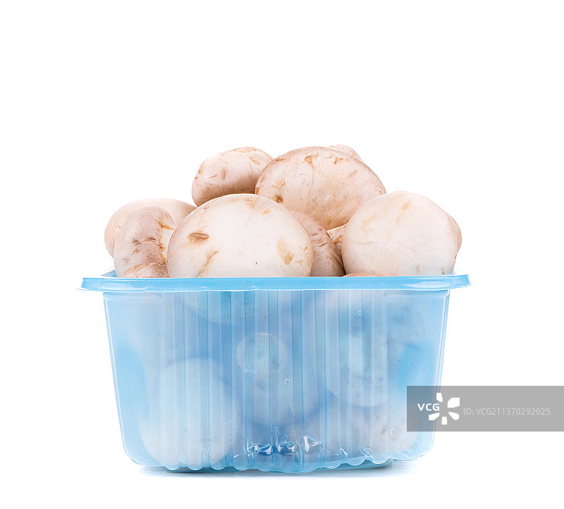 塑料盒中的新鲜蘑菇图片素材