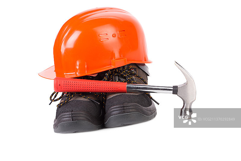 防护头盔，白色背景下的工作工具特写，摩尔多瓦图片素材