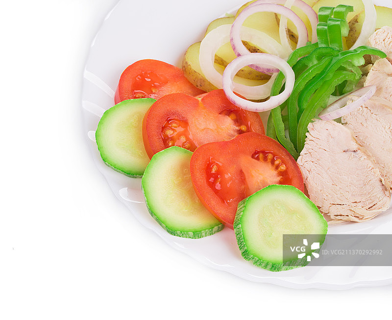 温暖的肉类蔬菜沙拉，盘中食物特写，摩尔多瓦图片素材