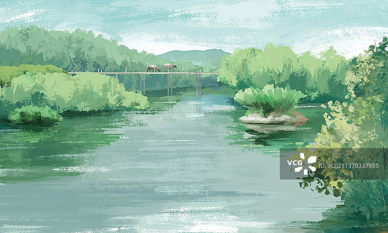 桥上路过的水牛图片素材