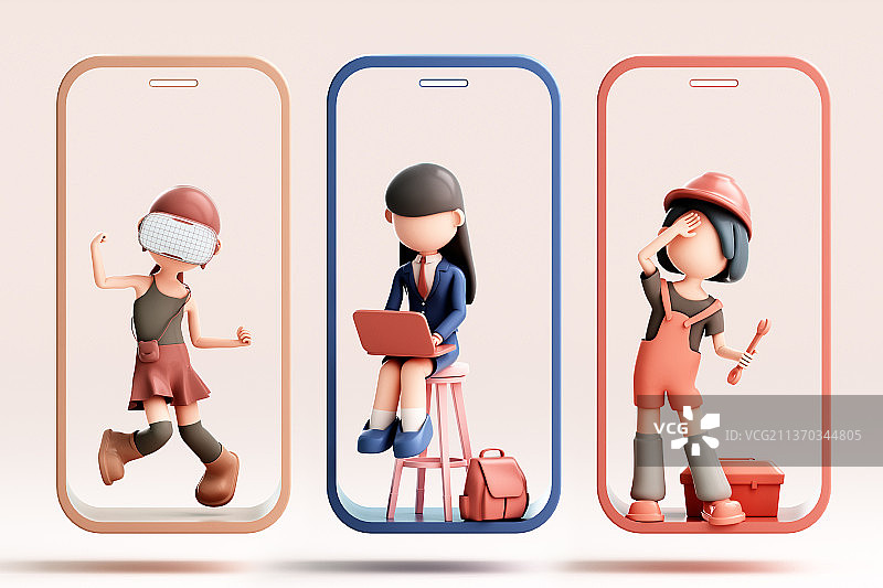 3D渲染的可爱卡通女孩图片素材
