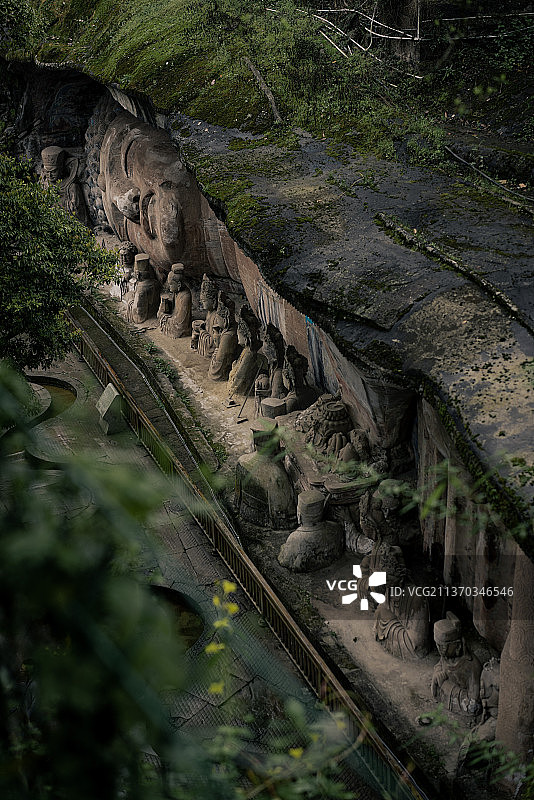 重庆世界文化遗产大足石刻的千手观音和佛像石刻和大佛图片素材