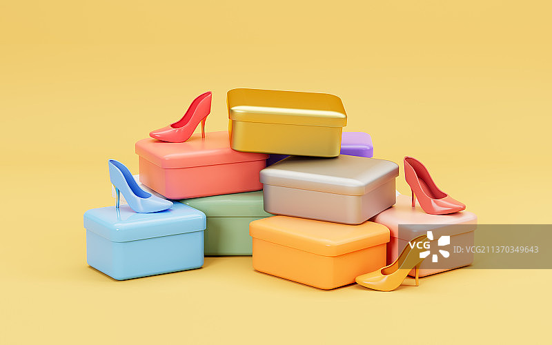 创意高跟鞋与鞋盒3D渲染图片素材