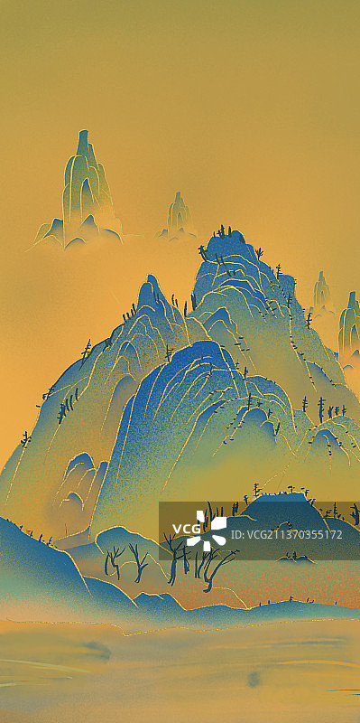 中国风青绿山水图图片素材