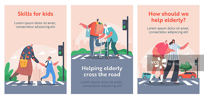 人物帮助老人过马路图片素材