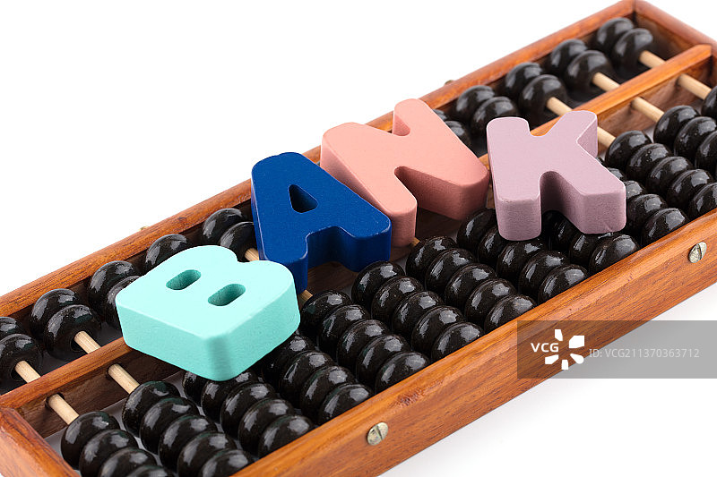 中国算盘和上面的英文单词bank图片素材