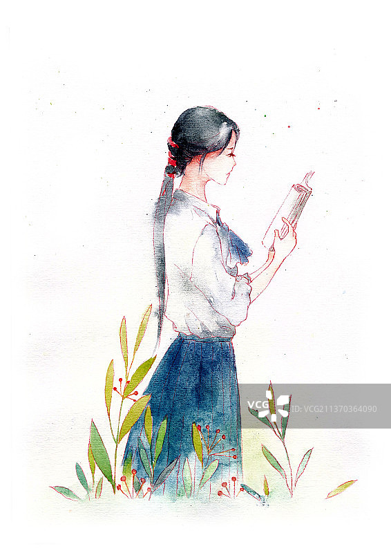 水彩女孩图片素材