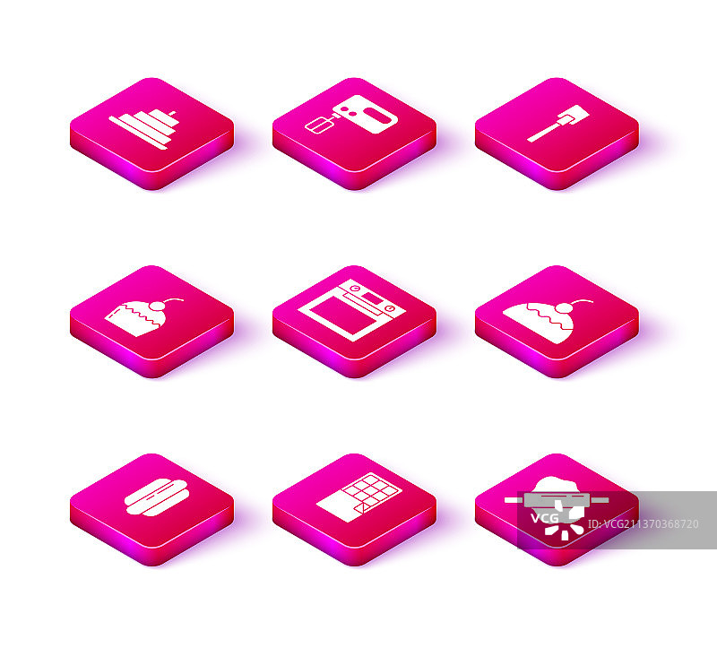 热狗三明治、巧克力棒、蛋糕和烤箱套装图片素材