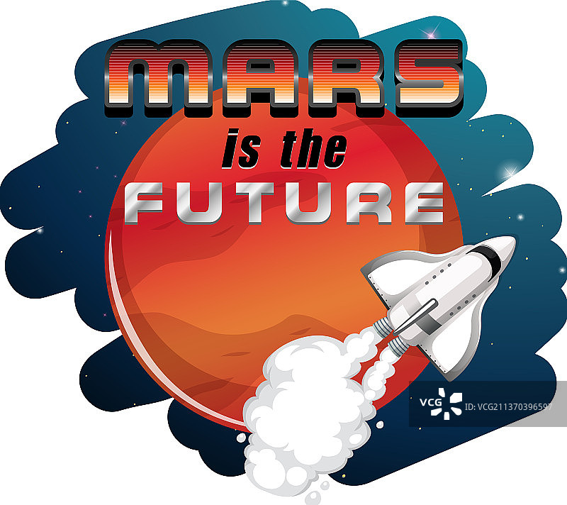 带有宇宙飞船的火星未来文字设计图片素材
