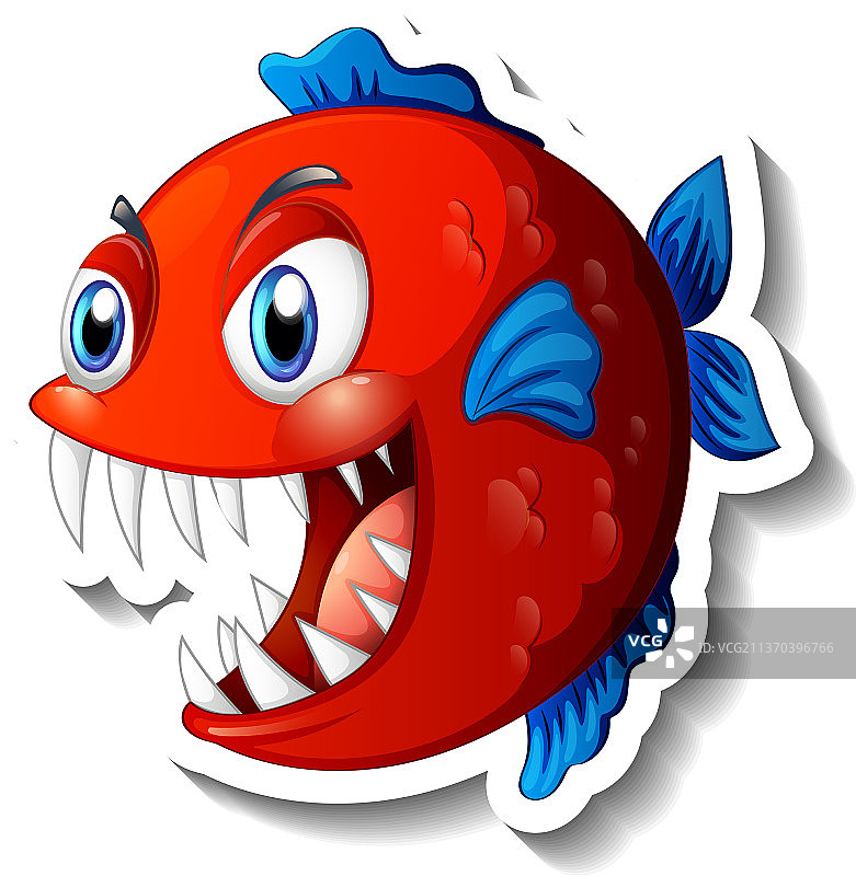 愤怒的食人鱼卡通贴纸图片素材
